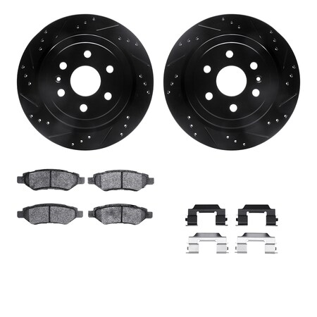 Dynamic Friction Co 8312-46046, Rotors-Drilled, Slotted-BLK w/ 3000 Series Ceramic Brake Pads incl. Hardware, Zinc Coat 8312-46046